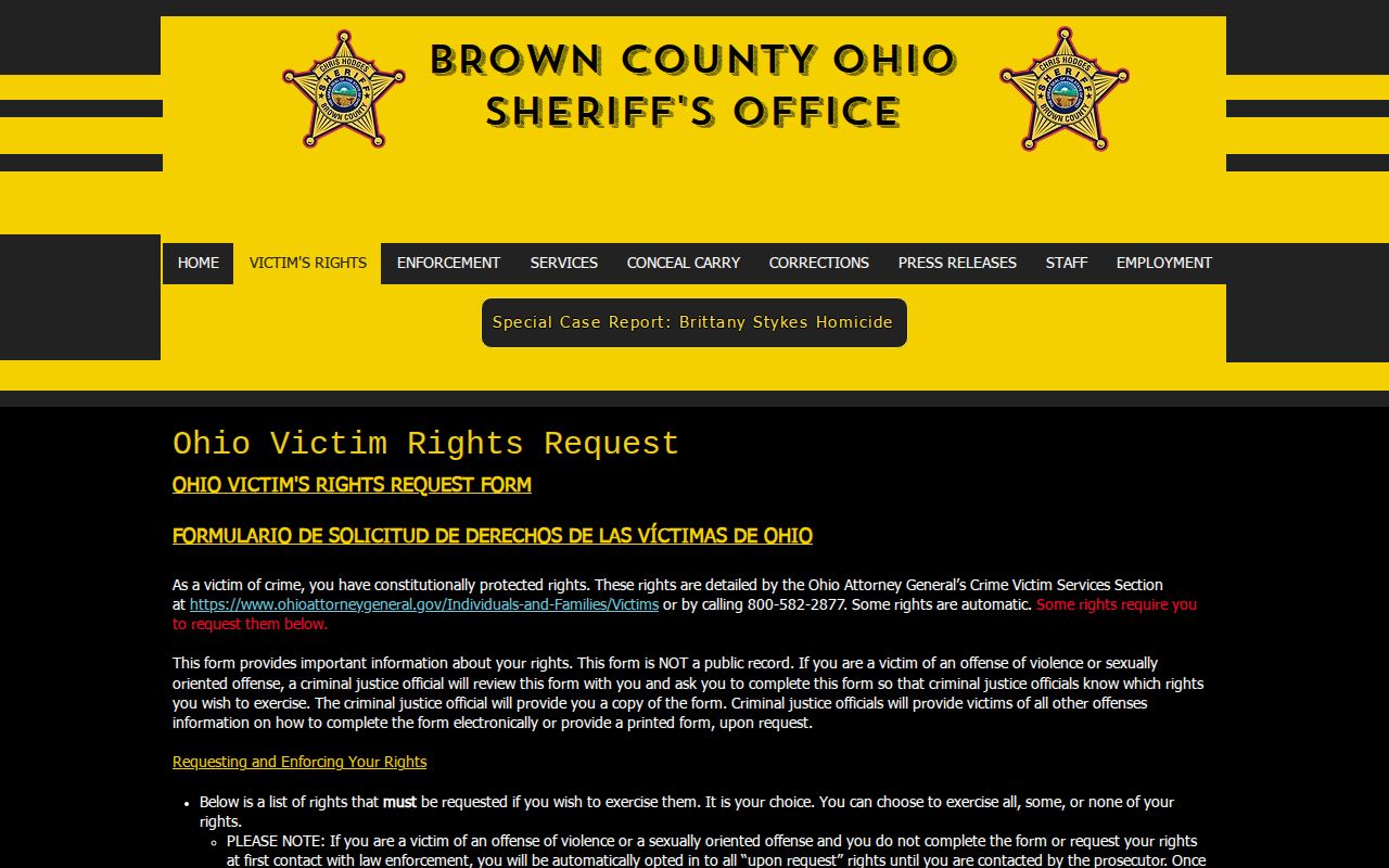 Brown County victim rights and VINELink release notification information