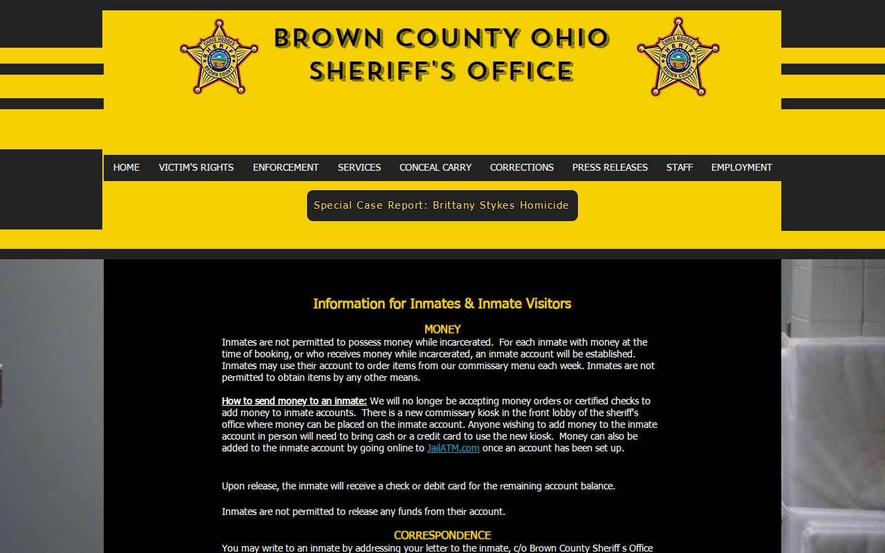 Brown County Jail release balance and transferred property rules