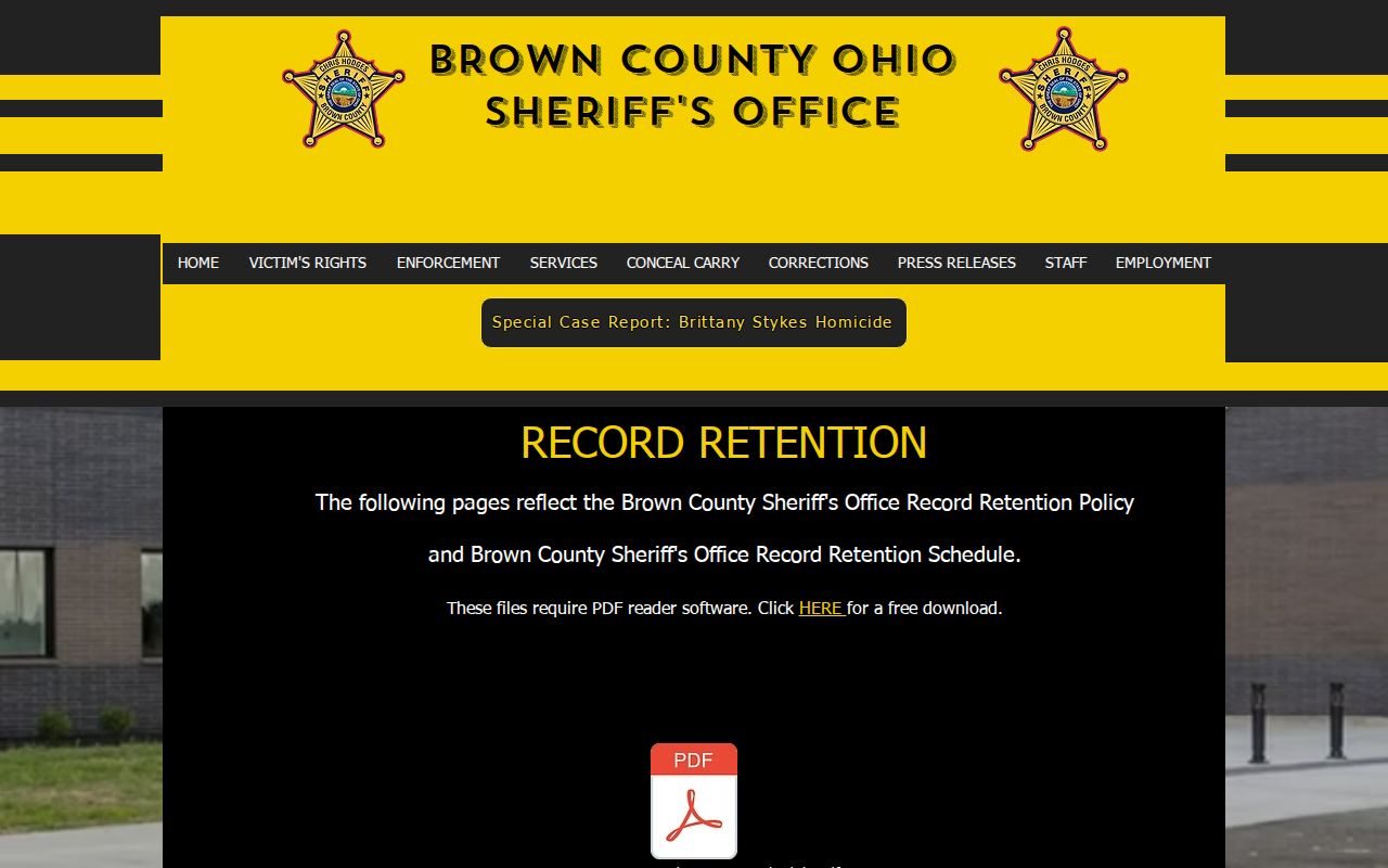 Brown County released mugshot records and retention page