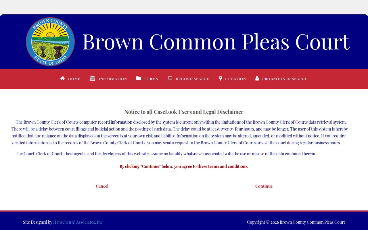 Brown County release record Common Pleas search